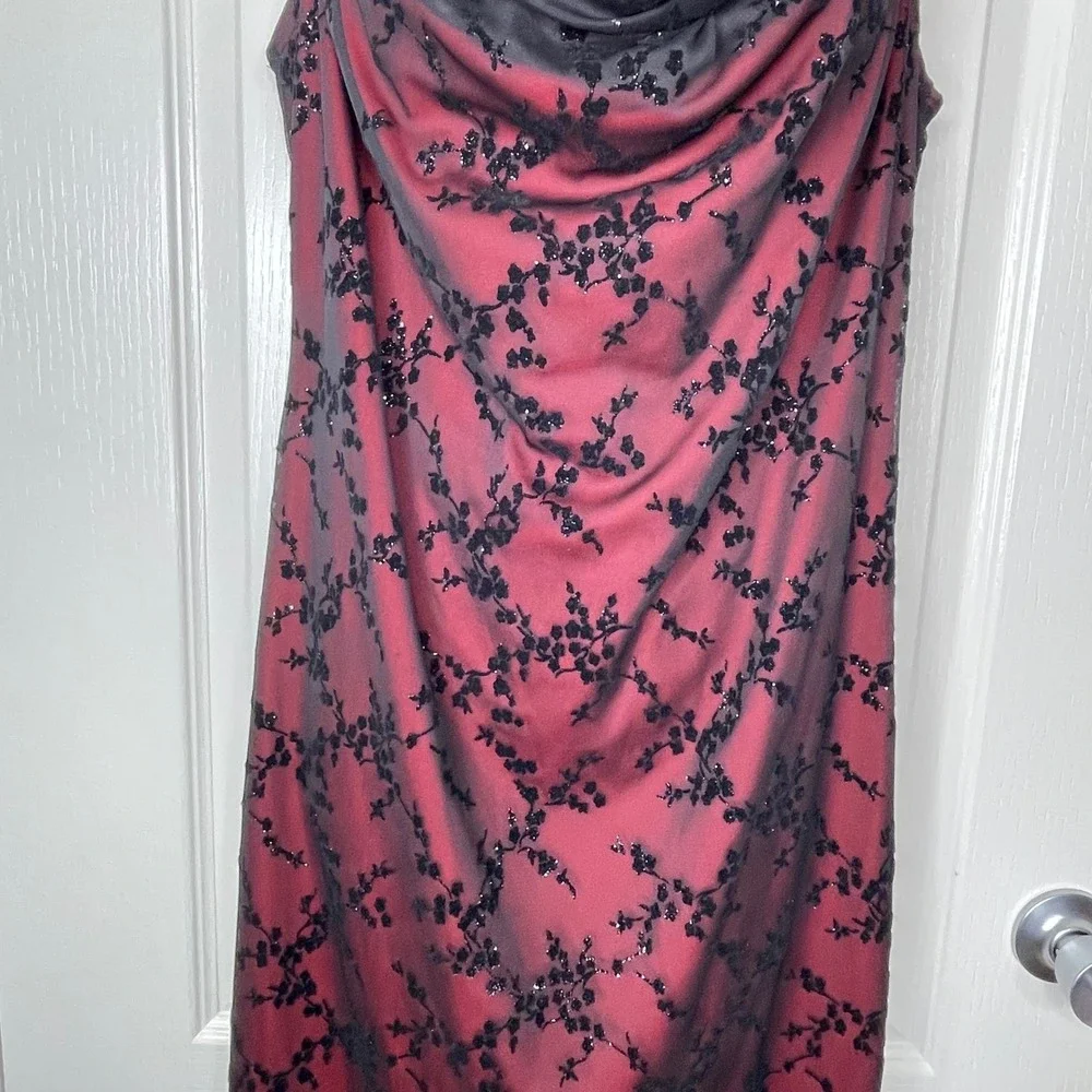 VTG Rocket Candy Dress 1X Black Sheer Overlay Whimsigoth y2k Cowl Neck Sparkle‎